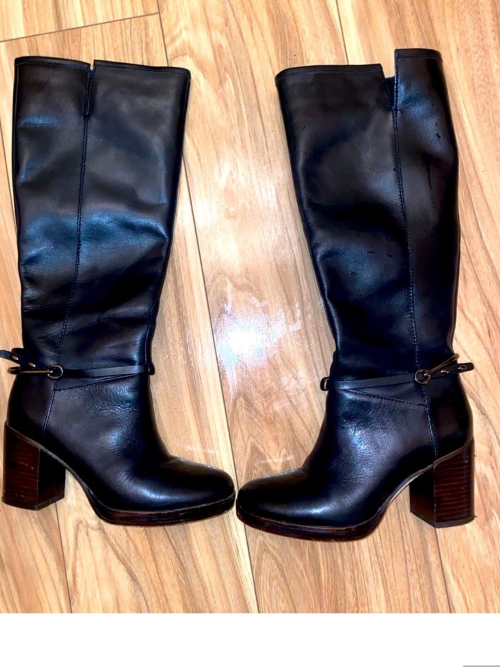 Franco Sarto Black Leather Knee-High Block Heel Boots